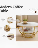 Bloomart Round Coffee Table with Marble Top Like Finish Stylish 2-Tier Design