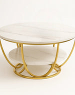 Bloomart Round Coffee Table with Marble Top Like Finish Stylish 2-Tier Design