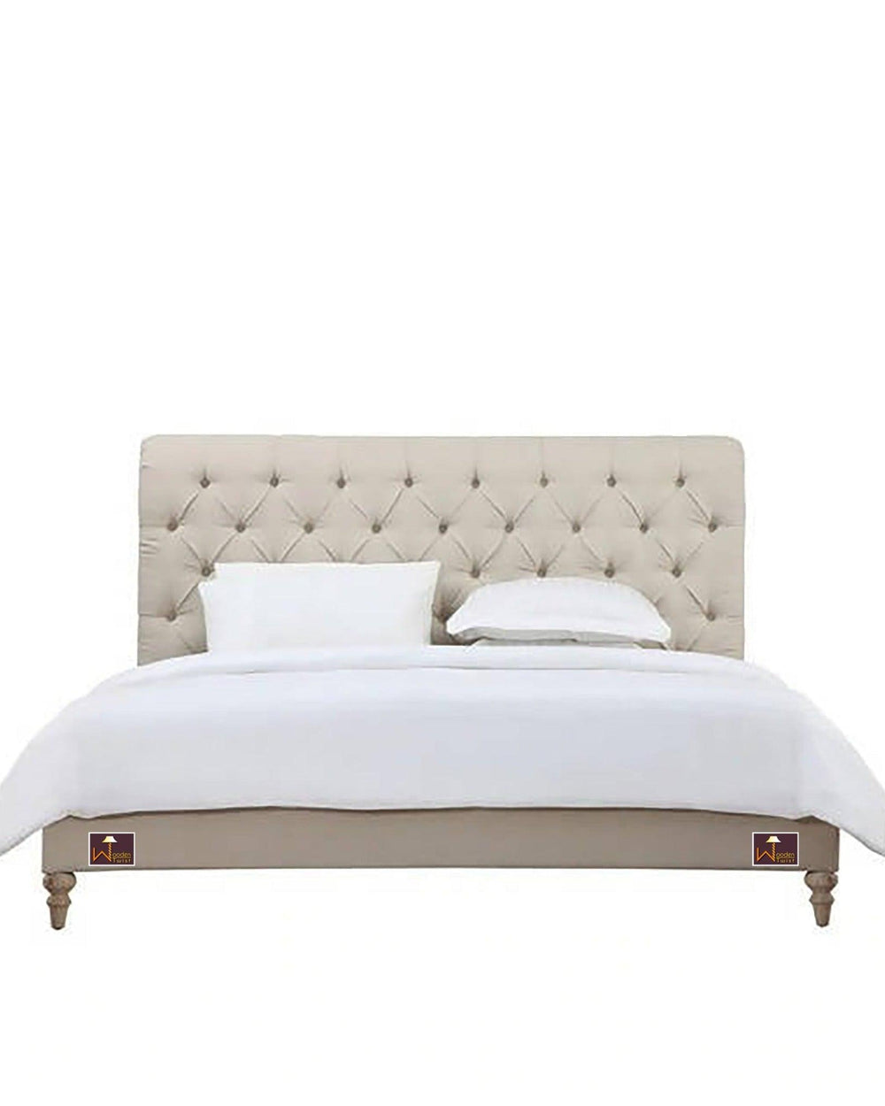Wingback Headboard Queen Size Upholstered Panel Bed Frame for Bedroom - WoodenTwist