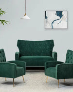 Wooden Square Arm Loveseat Wing Back Chair Set 2+1+1 (Metal Legs) - Bloomart