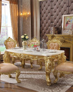 Royal Antique Teak Wood 6 Seater Dining Table Set (Golden) - WoodenTwist