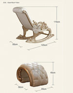 Bloomart Lavish Luxurious Hand Carved Button Tufted Teak Wood Rocking Chair with Footrest for Elegant Living Room