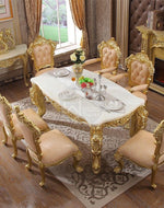 Royal Antique Teak Wood 6 Seater Dining Table Set (Golden)