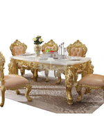 Royal Antique Teak Wood 6 Seater Dining Table Set (Golden)