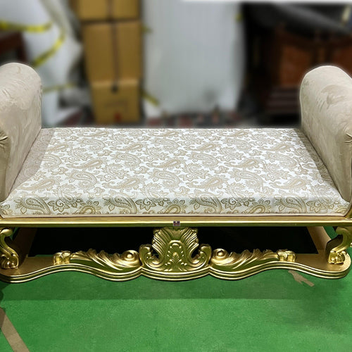 Bloomart Royal Hand Craved Teak Wood Sofa Couch Bench ( Golden )