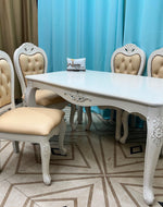 Wooden Twist Royal Look Hand Carved 4 Seater Dining Table Set ( White ) - WoodenTwist