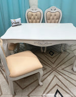 Wooden Royal Look Hand Carved 4 Seater Dining Table Set ( White )
