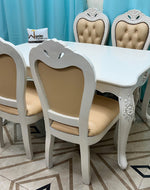 Wooden Royal Look Hand Carved 4 Seater Dining Table Set ( White )