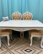 Wooden Royal Look Hand Carved 4 Seater Dining Table Set ( White )