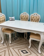 Wooden Royal Look Hand Carved 4 Seater Dining Table Set ( White )