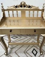 Royal Gold Carved Teak Wood Study Table with Chair
