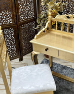 Royal Gold Carved Teak Wood Study Table with Chair