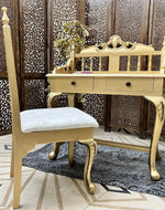 Royal Gold Carved Teak Wood Study Table with Chair