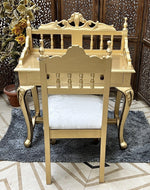 Royal Gold Carved Teak Wood Study Table with Chair