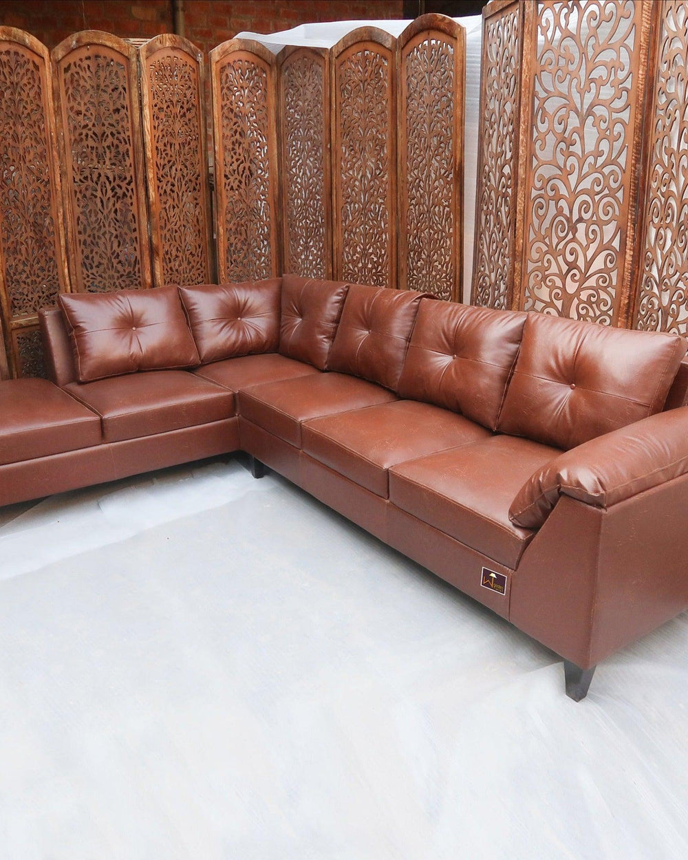 Elizalina 6 Seater LHS Corner L Shape Sofa In Brown Leatherette - Bloomart