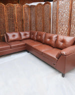 Elizalina 6 Seater LHS Corner L Shape Sofa In Brown Leatherette - Bloomart