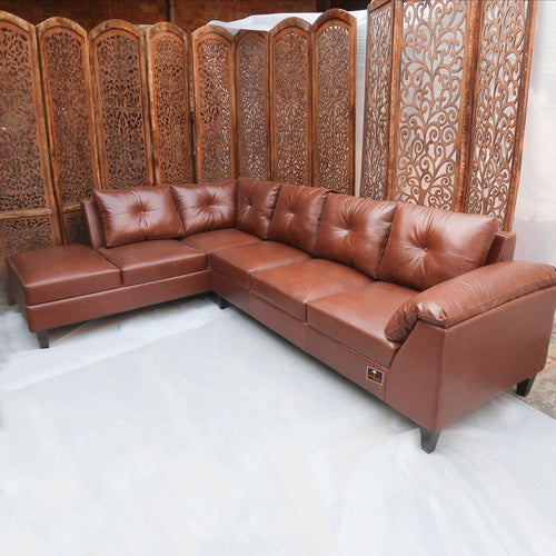 Elizalina 6 Seater LHS Corner L Shape Sofa In Brown Leatherette - Bloomart
