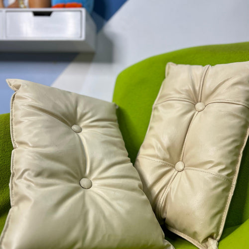 Fabrahome Button Tufted Rectangular Fiber Pillow Set of 2 ( Beige )