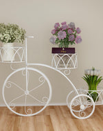 Garden Cart Planter Stand Tricycle Plant Holder - Ideal for Home, Garden, Patio (White) - Bloomart