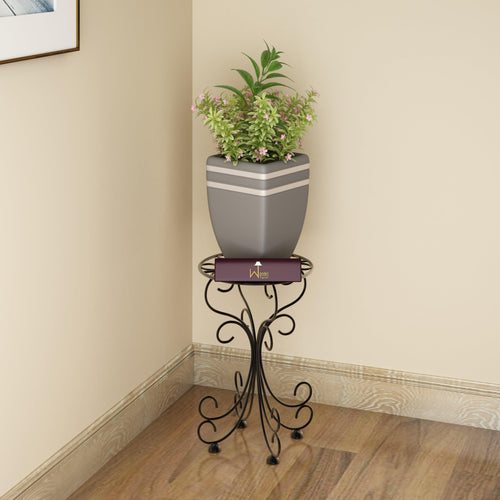 Metal Plant Stand Patio Indoor Outdoor Wrought Iron/Flowers Planter Shelf (1 Tier Black) - Bloomart