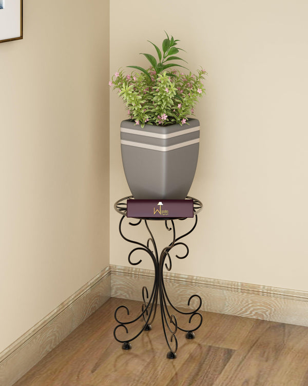 Metal Plant Stand Patio Indoor Outdoor Wrought Iron/Flowers Planter Shelf (1 Tier Black) - Bloomart