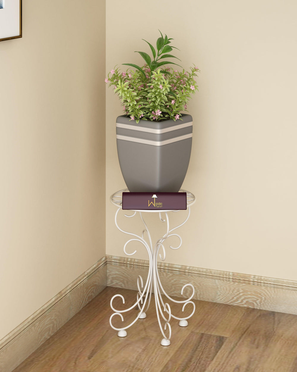 Metal Plant Stand Patio Indoor Outdoor Wrought Iron/Flowers Planter Shelf (1 Tier White) - Bloomart