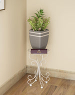 Metal Plant Stand Patio Indoor Outdoor Wrought Iron/Flowers Planter Shelf (1 Tier White) - Bloomart