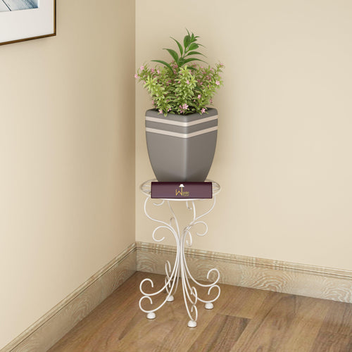 Metal Plant Stand Patio Indoor Outdoor Wrought Iron/Flowers Planter Shelf (1 Tier White) - Bloomart