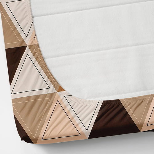 Premium Superfine Microfiber King Size Fitted Bedsheet with Two Cushion Covers (Brown Pyramid)