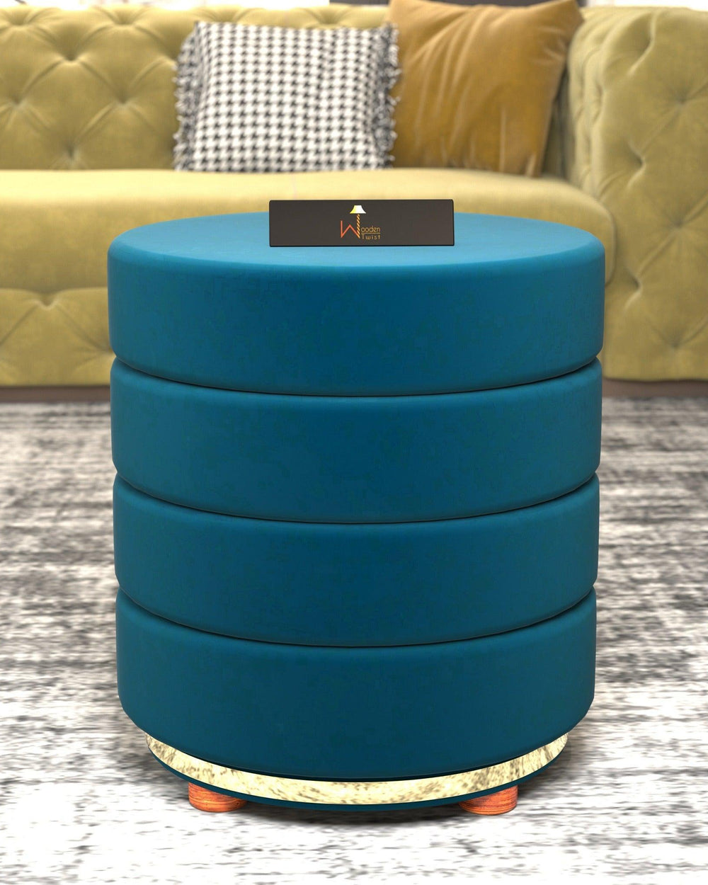 Classical Style Pouf Burgundy Ottoman Stool (Dark Blue) - WoodenTwist