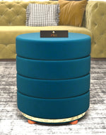 Classical Style Pouf Burgundy Ottoman Stool (Dark Blue) - WoodenTwist