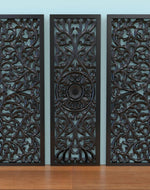 Premium Wooden Decoration Hand Carved 3 Wall Panel (MDF Wood, Black)