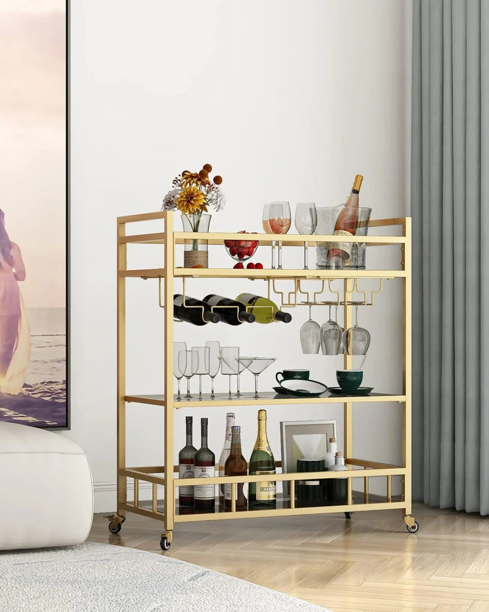 Clinton Solid Metal Two-Teir Glass Bar Cart Trolley