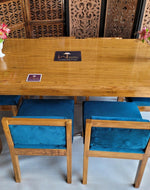 Royal Teak Wood 6 Seater Dining Set In Teal Blue - WoodenTwist