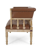 Wooden Flared Arm Loveseat Bench for Living Room Comfort for Backrest (2 Seater, Brown)
