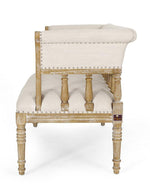 Wooden Flared Arm Loveseat Bench for Living Room Comfort for Backrest (2 Seater, Beige)