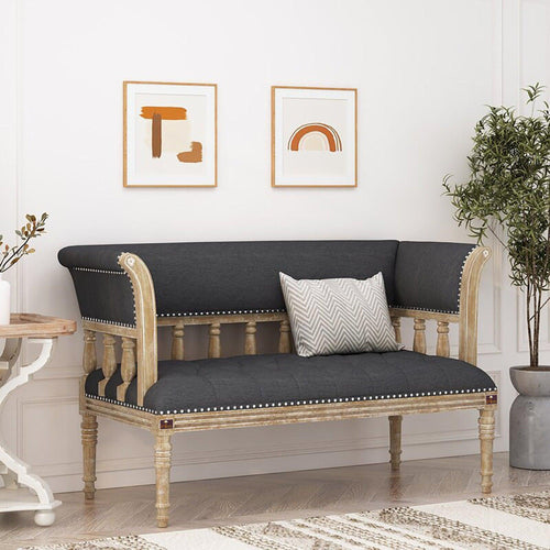 Wooden Flared Arm Loveseat Bench for Living Room Comfort for Backrest (2 Seater, Grey) - Bloomart
