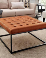 Wide Leatherette Tufted Square Coffee Table For Living Room - Bloomart