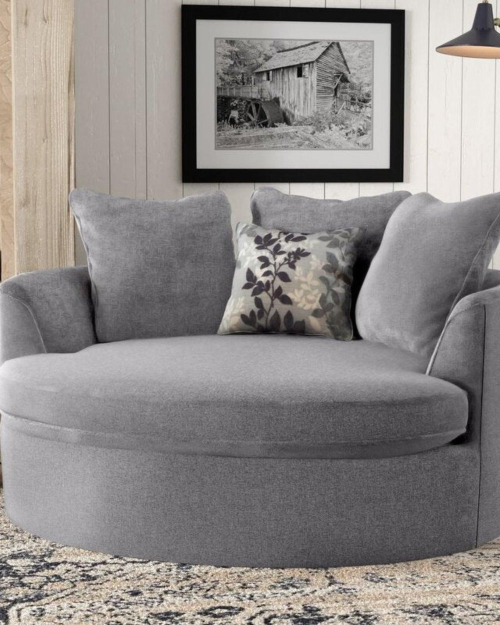 Wooden Modern Round Accent Sofa Barrel Chair With 3 Pillows (Silver) - Bloomart