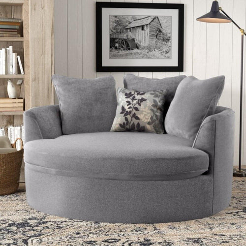 Wooden Modern Round Accent Sofa Barrel Chair With 3 Pillows (Silver) - Bloomart