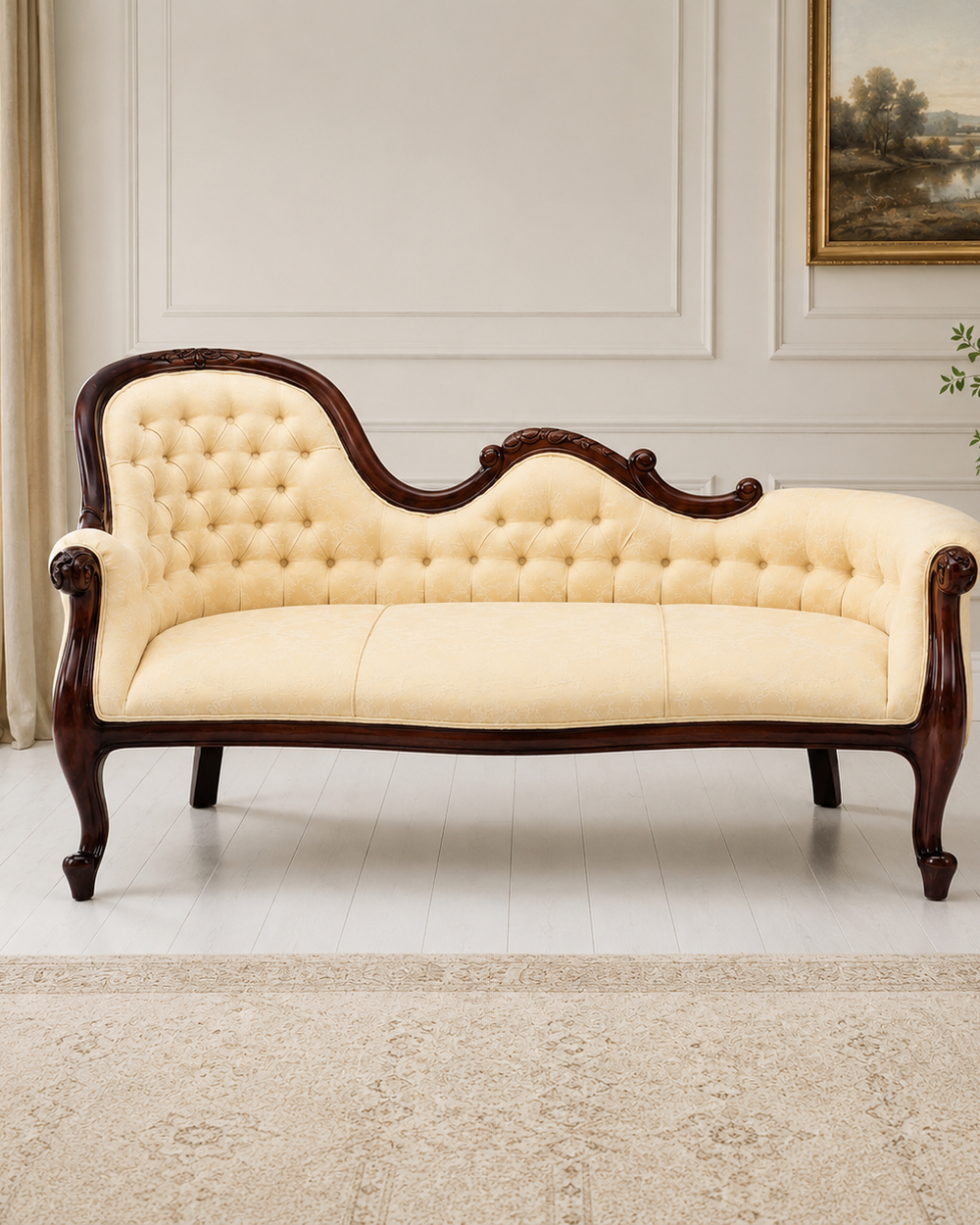 Céleste Wooden Couch for Home & Office Chaise Lounge Settee ( Beige )