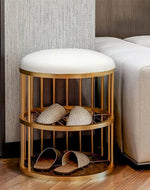 Round Solid Metal Shoe Rack in Golden Finish.