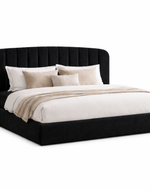 Bloomart Black Calmora Luxury Bed Minimal Modern Upholstered Bed With Padded Headboard