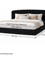 Bloomart Black Calmora Luxury Bed Minimal Modern Upholstered Bed With Padded Headboard