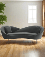 Bloomart Heloev Modern Curved 3-Seater Chaise Lounge Sofa with Velvet Upholstery, Rounded Arms for Living Room