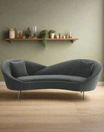 Bloomart Heloev Modern Curved 3-Seater Chaise Lounge Sofa with Velvet Upholstery, Rounded Arms for Living Room