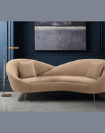 Bloomart Heloev Modern Curved 3-Seater Chaise Lounge Sofa with Velvet Upholstery, Rounded Arms for Living Room