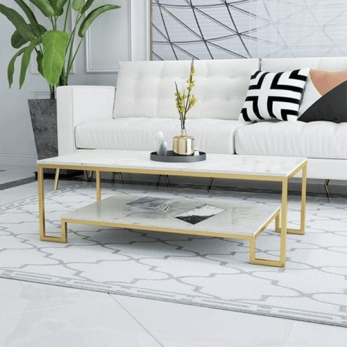 Bloomart Nuvora Stylish 1-Tier Coffee Table with Marble-Like Finish Modern & Elegant for Living Room