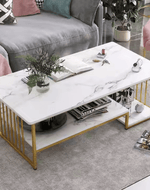 Bloomart Eclavon Stylish Zigzag Design Rectangular Coffee Table with Marble-Like Finish Modern & Elegant for Living Room Décor