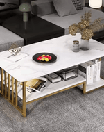 Bloomart Eclavon Stylish Zigzag Design Rectangular Coffee Table with Marble-Like Finish Modern & Elegant for Living Room Décor